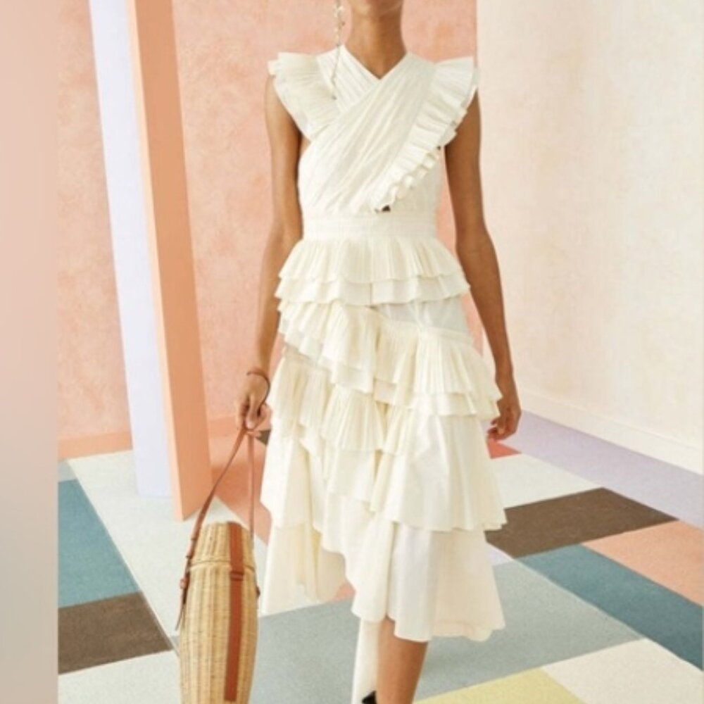 NWOT ULLA JOHNSON Aurore Midi Dress in Blanc XS $675